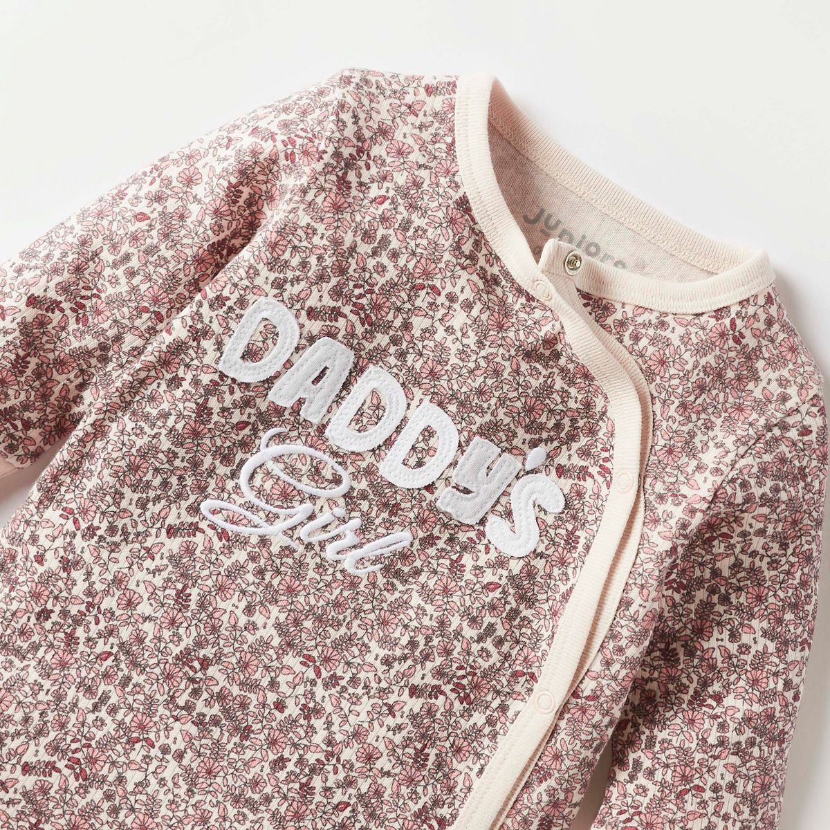 Floral Print Slogan Detail Closed Feet Sleepsuit