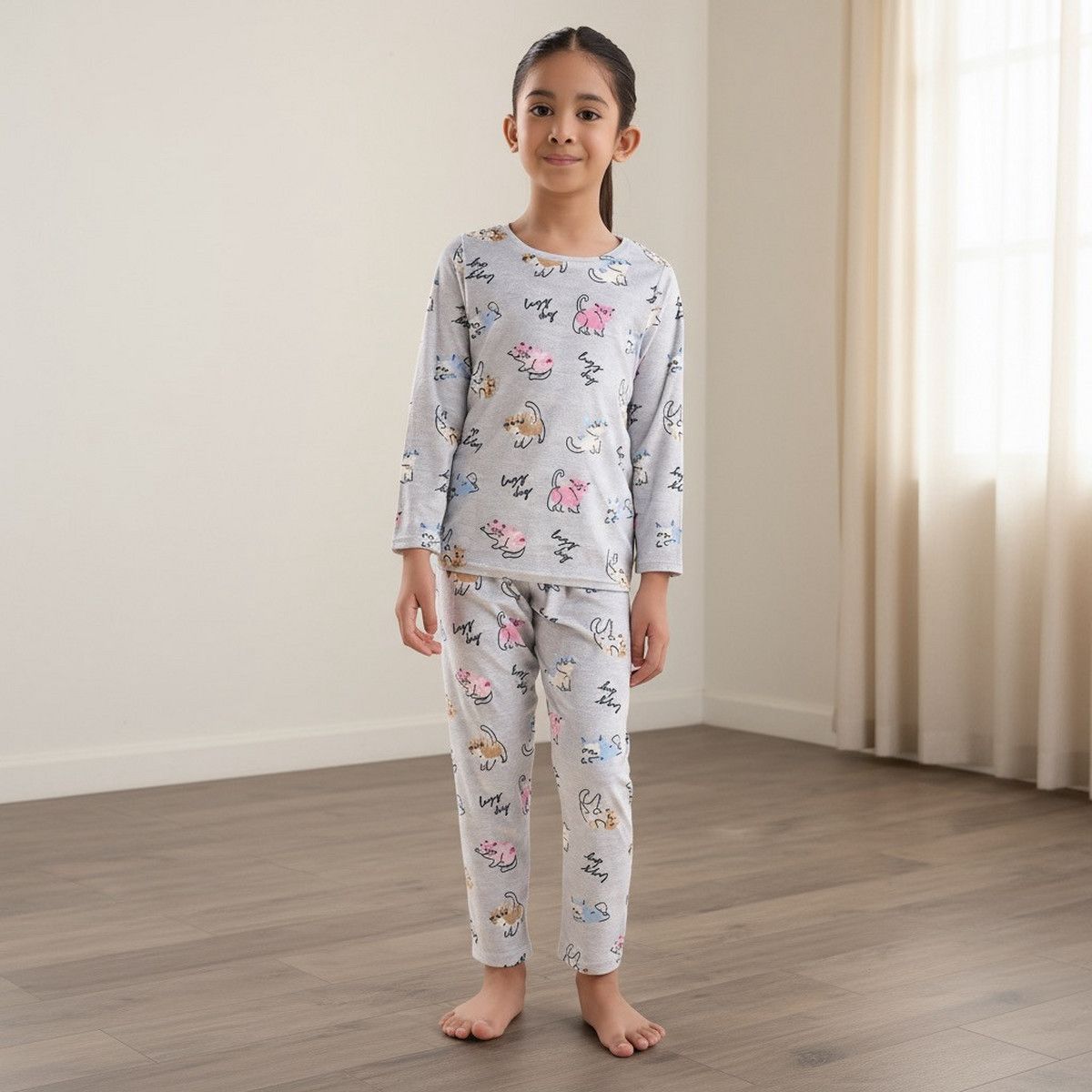 Cat Print Cotton Pyjama Set