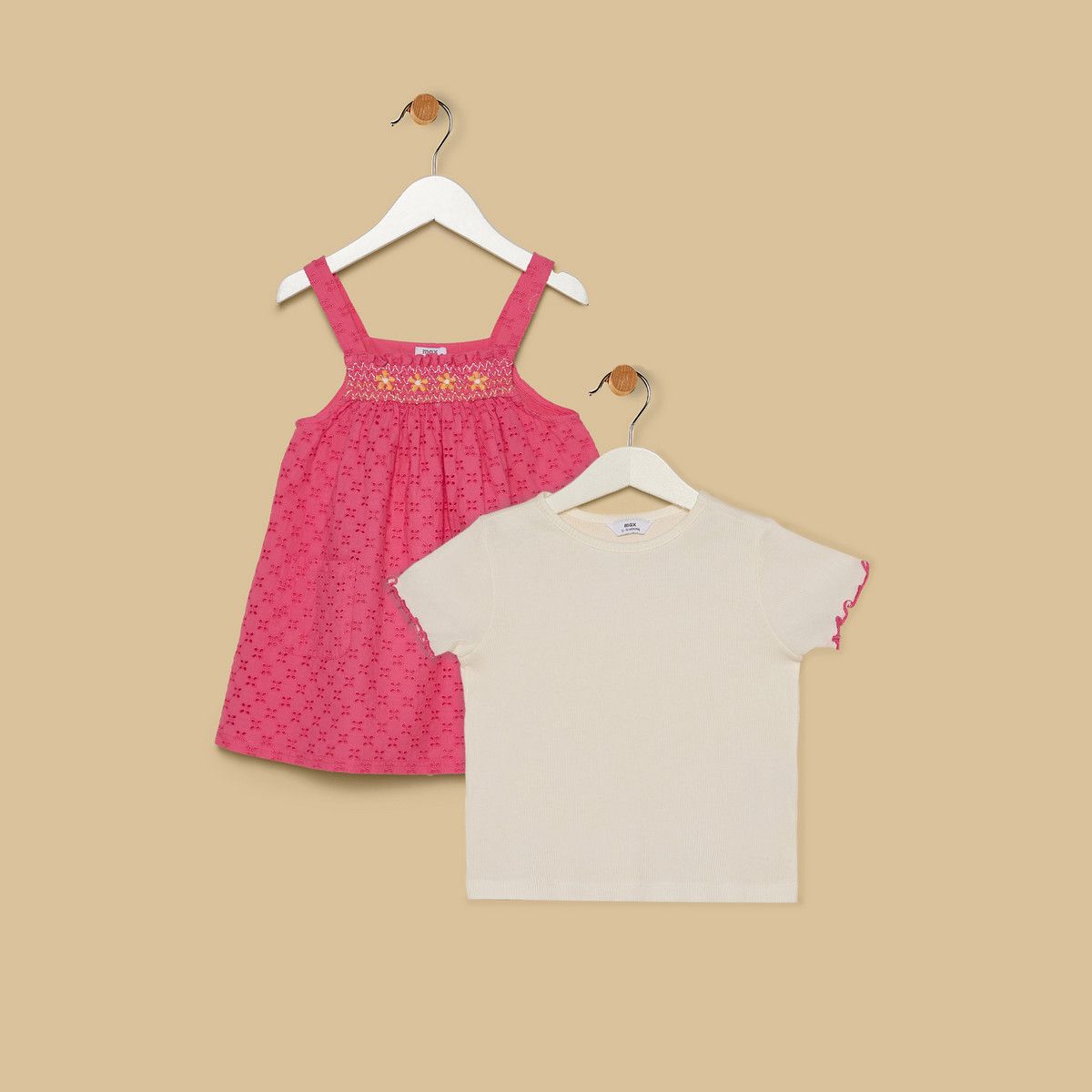 Girls Embroidered Pinafore Dress with T-Shirt Set