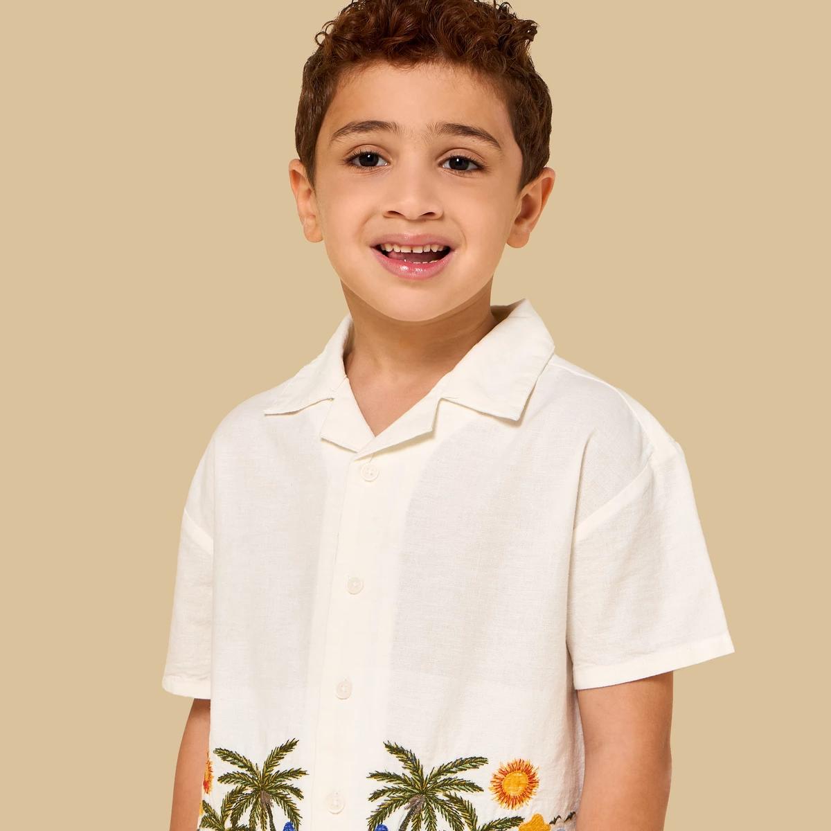 Embroidered Cotton Shirt and Shorts Set