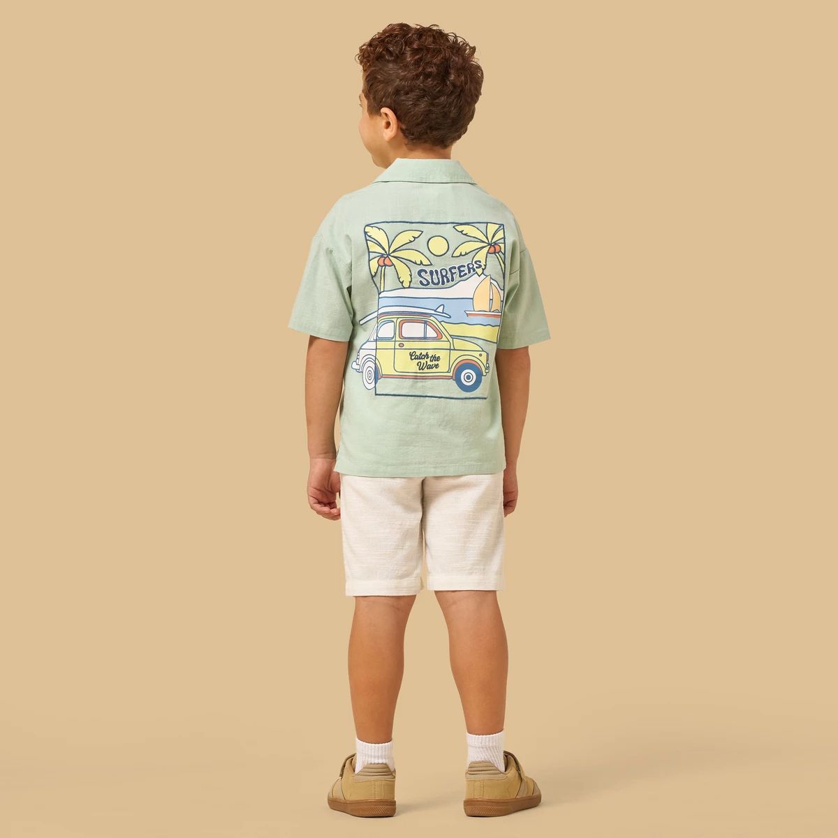 Print Linen Blend Shirt and Shorts Set