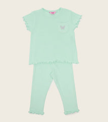 R&B Embroidery Detail Knotted Top and Bottom Set