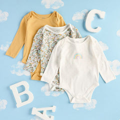 Pack of 3 Printed Bodysuits with Long Sleeves