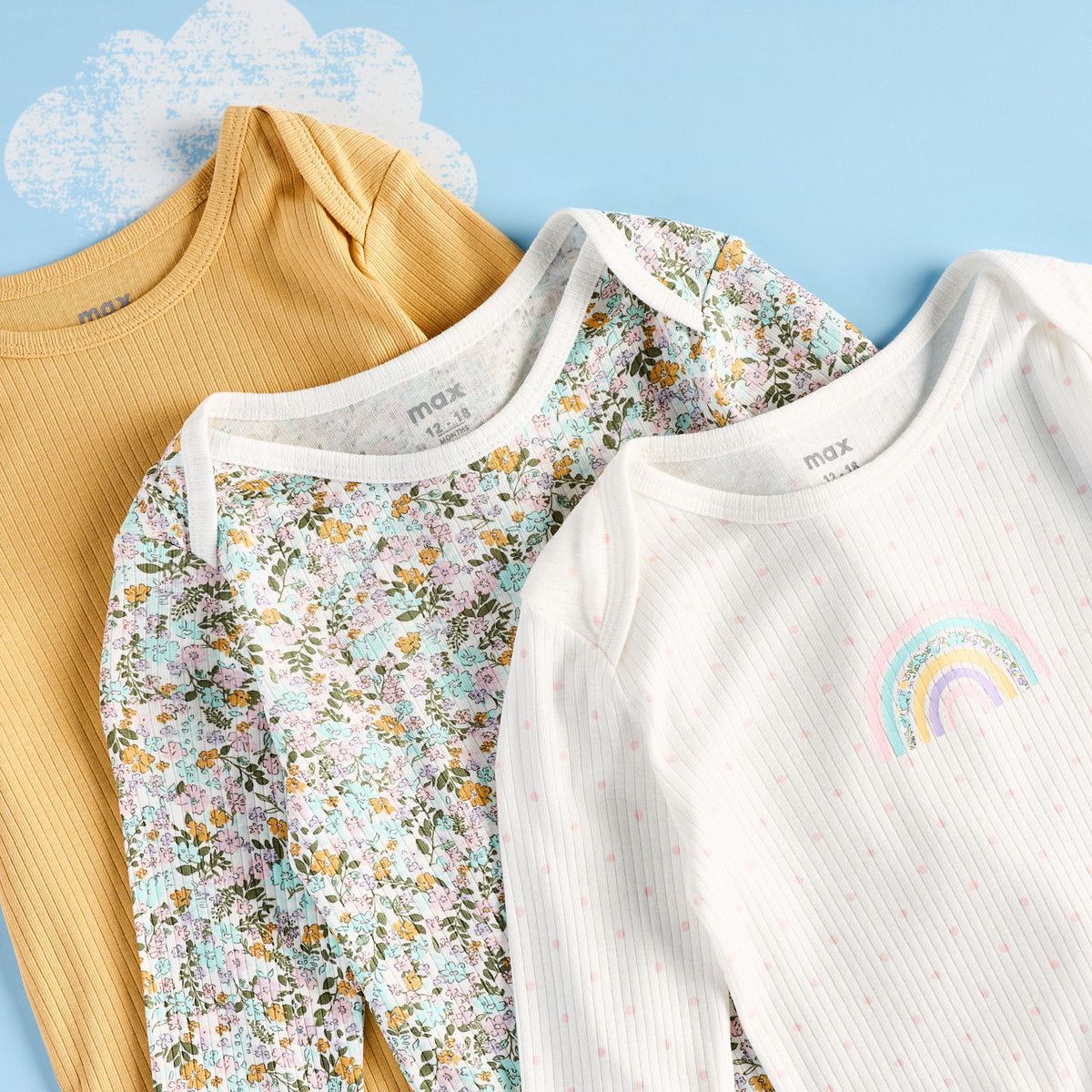 Pack of 3 Printed Bodysuits with Long Sleeves