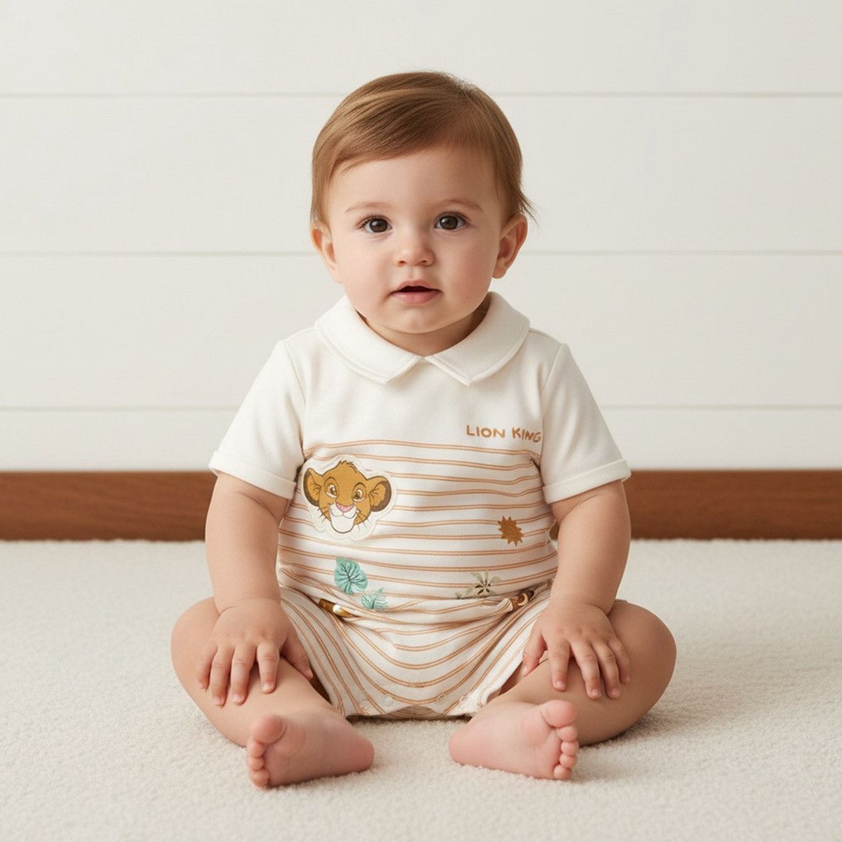 Lion King Print Cotton Romper with Cap