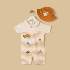 Lion King Print Cotton Romper with Cap