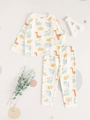 Dinosaur Print Cotton Pajama Set - Pack Of 4