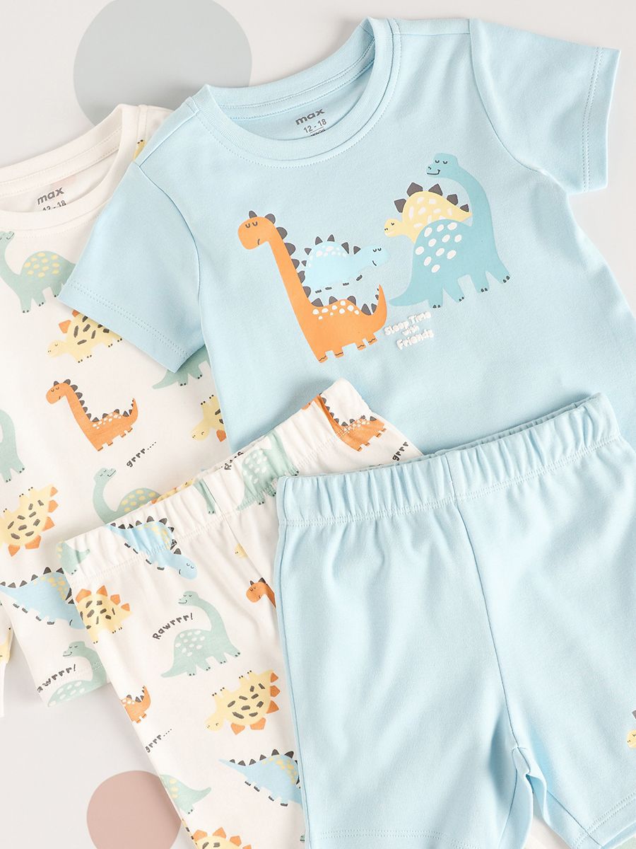 Dinosaur Print Cotton Pajama Set - Pack Of 4