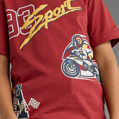 Red Graphic Print Cotton T-Shirt