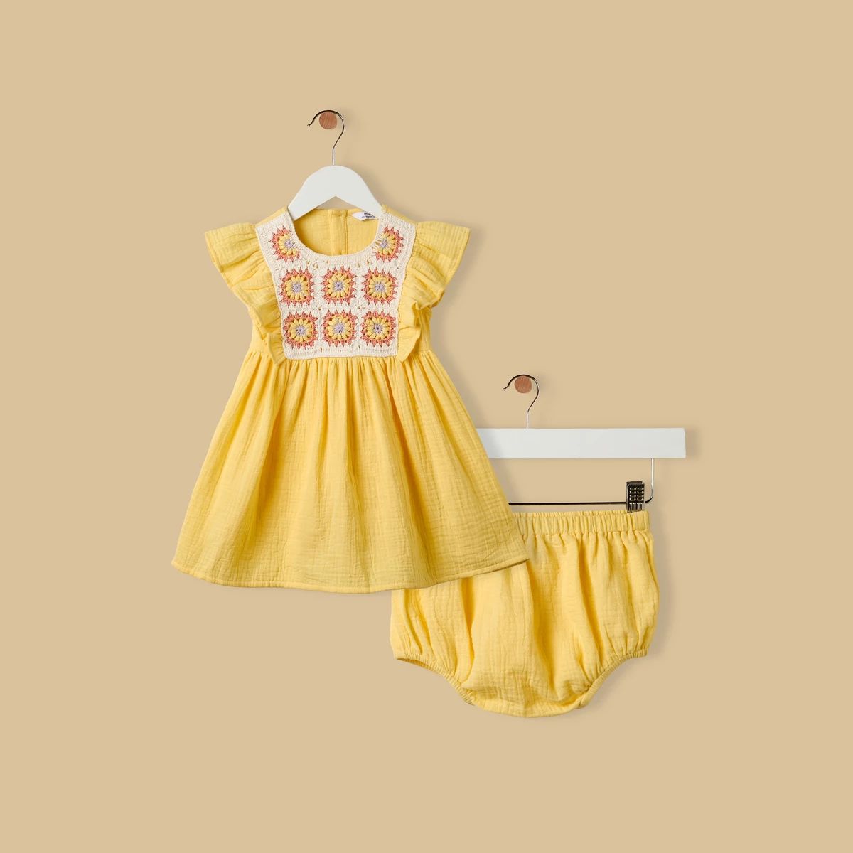 Yellow Crochet Detail Dress with Bloomers