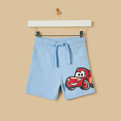 Cars Print Striped Cotton T-Shirt & Shorts Set