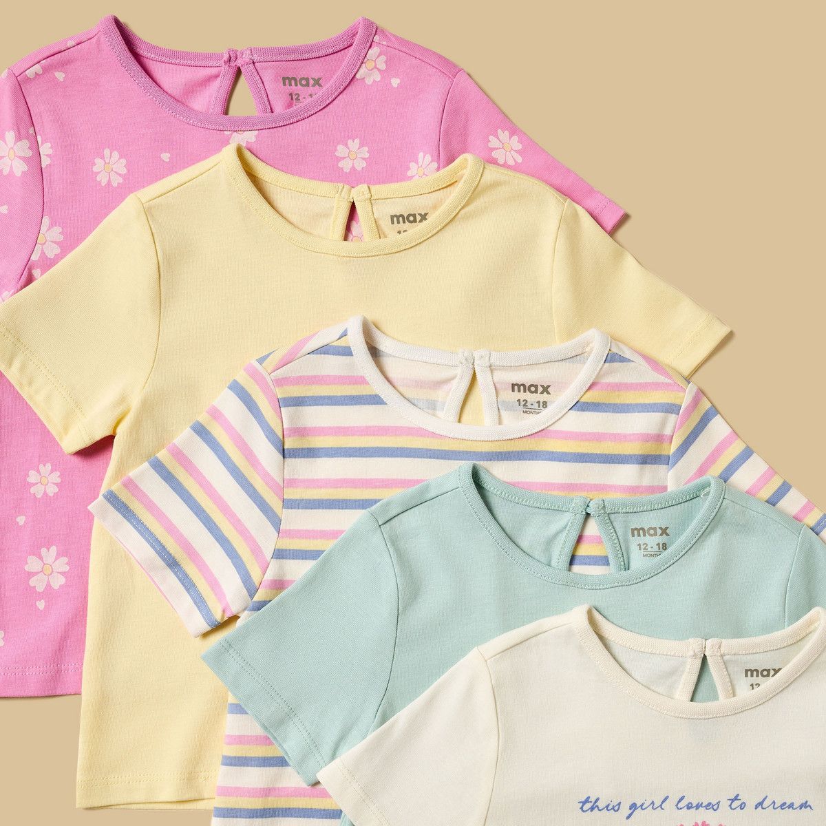 Pack of 5 Assorted Printed Cotton T-Shirts for Girls