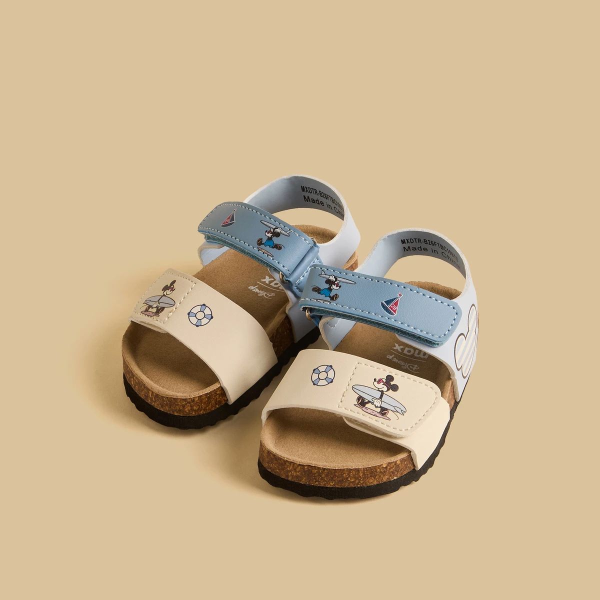 Mickey Mouse Print Sandals with Hook and Loop Closure