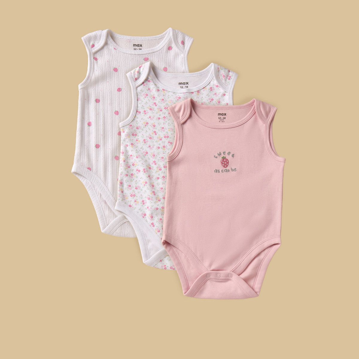 Pack of 3 - Strawberry Print Sleeveless Bodysuit
