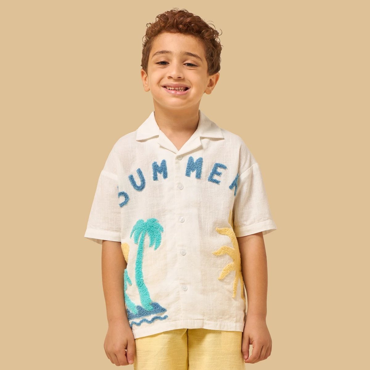 Boys Embroidered Cotton Shirt and Shorts Set
