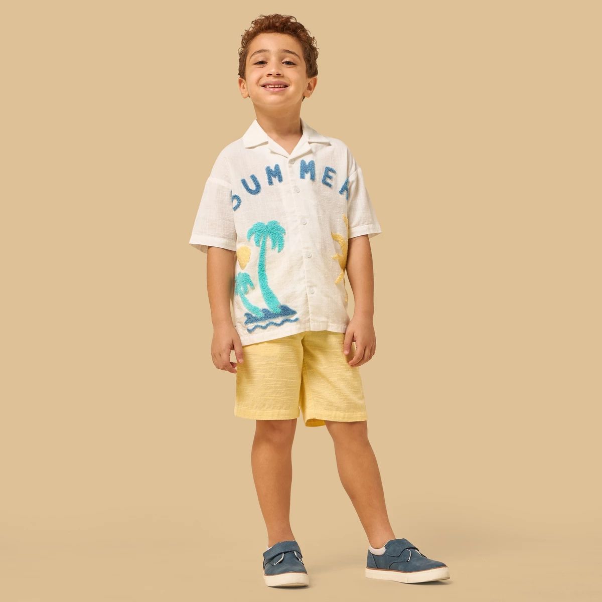 Boys Embroidered Cotton Shirt and Shorts Set