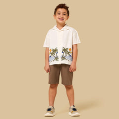 Embroidered Cotton Shirt and Shorts Set